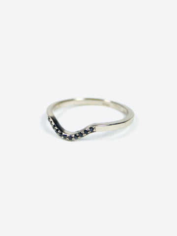 Curved Wedding Band with Black Diamonds